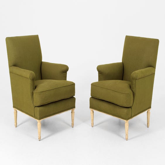 image of French olive linen armchair