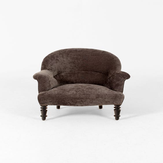 image of Vintage slate grey velvet armchair
