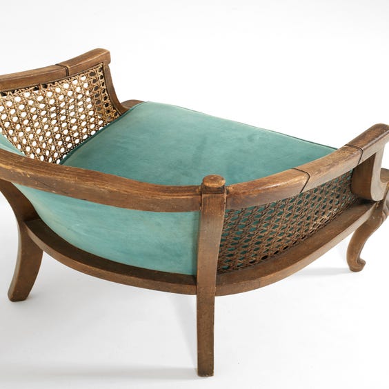 image of Turquoise velvet rattan armchair