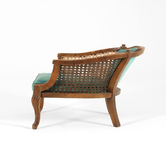 image of Turquoise velvet rattan armchair