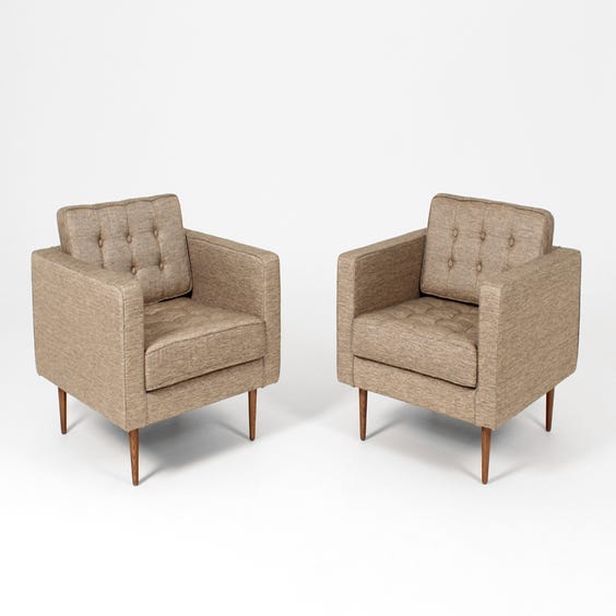 image of Midcentury pale gold square armchair