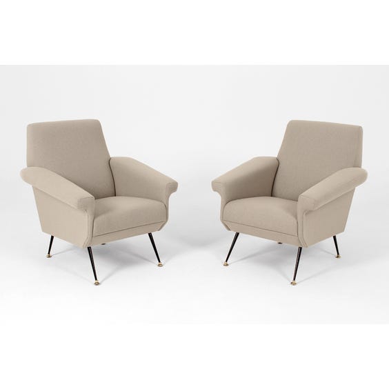 image of Midcentury grey wool angular armchair