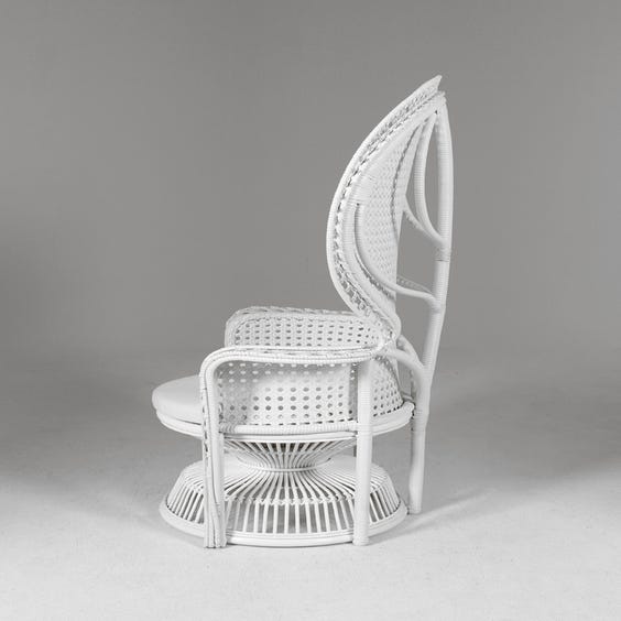 image of White woven rattan peacock chair