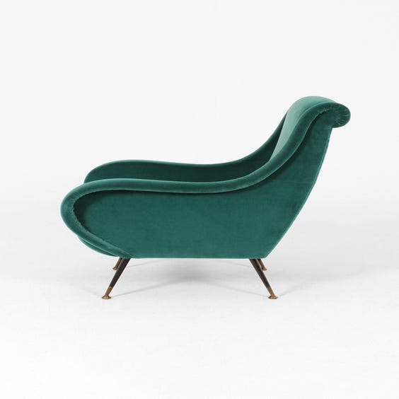 image of Midcentury teal green velvet armchair