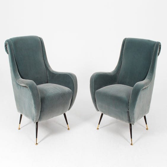 image of Dusky blue velvet armchair