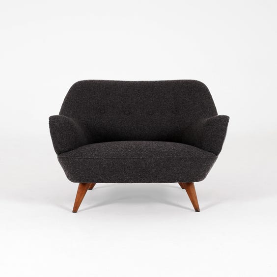 image of Midcentury charcoal grey wool armchair