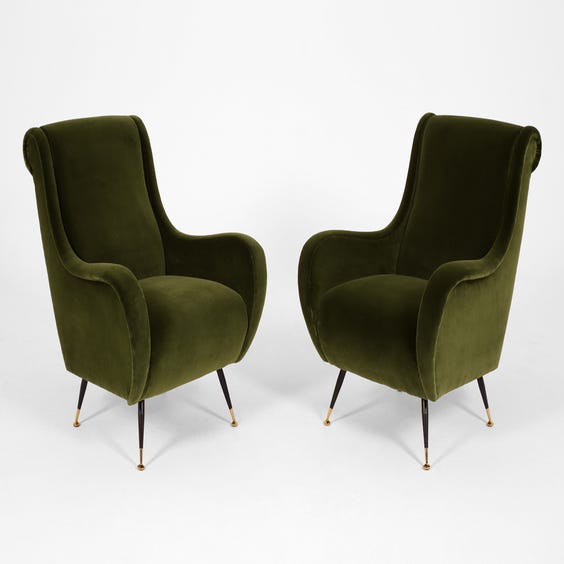 image of Olive green velvet armchair