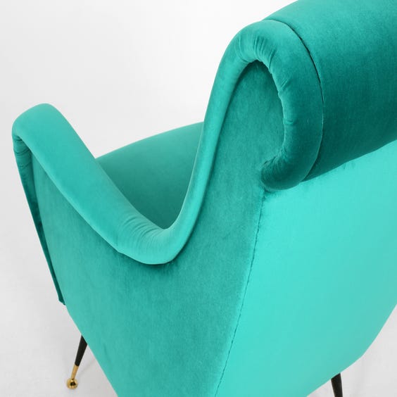 image of Midcentury turquoise velvet armchair