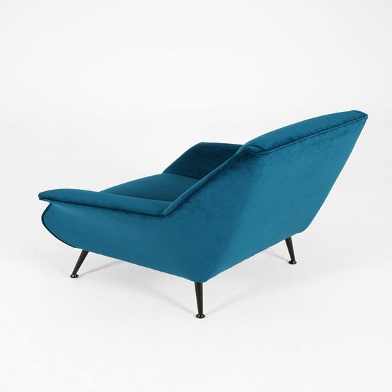 image of Midcentury blue velvet armchair