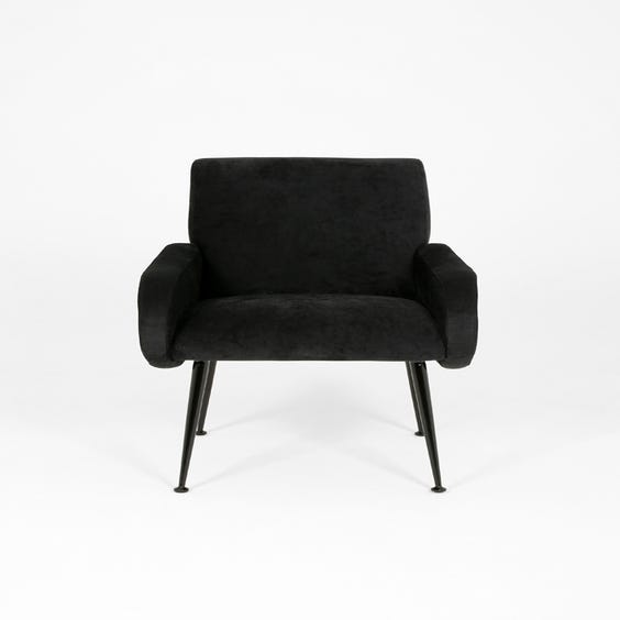 image of Midcentury black chenille armchair