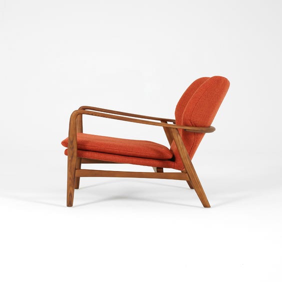 image of Scandi curved walnut frame armchair