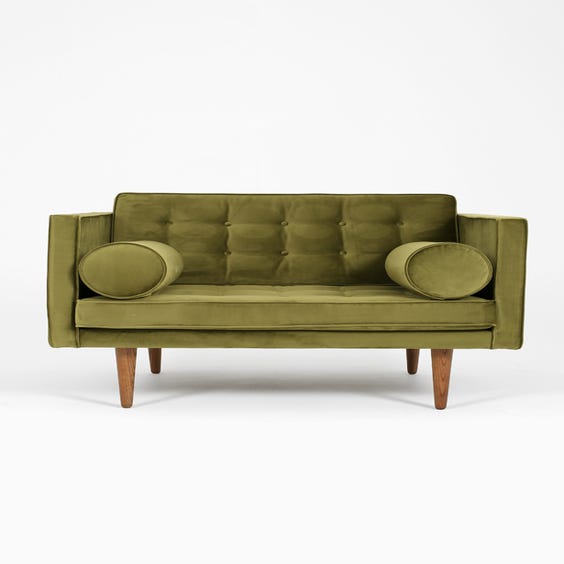 image of Midcentury moss green velvet armchair