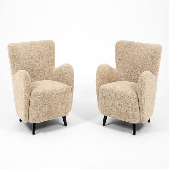 image of Midcentury oatmeal shearling armchair