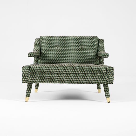 image of Midcentury green silk lounge chair