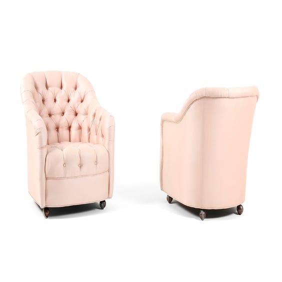 image of Midcentury satin pink armchairs
