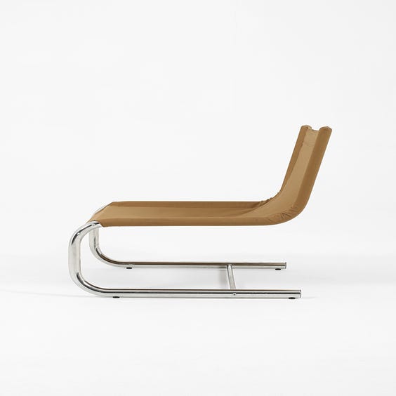 image of Midcentury caramel canvas lounge chair