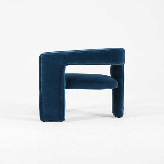 image of Blue velvet sculptural armchair