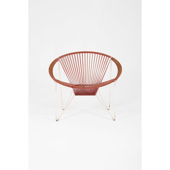 image of 1950's tomato red spaghetti garden chair