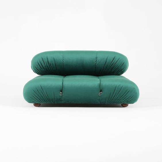 image of 1970's padded emerald green velvet low armchair