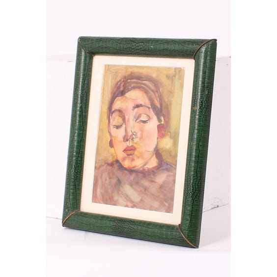 image of 1930s green leather frame watercolour
