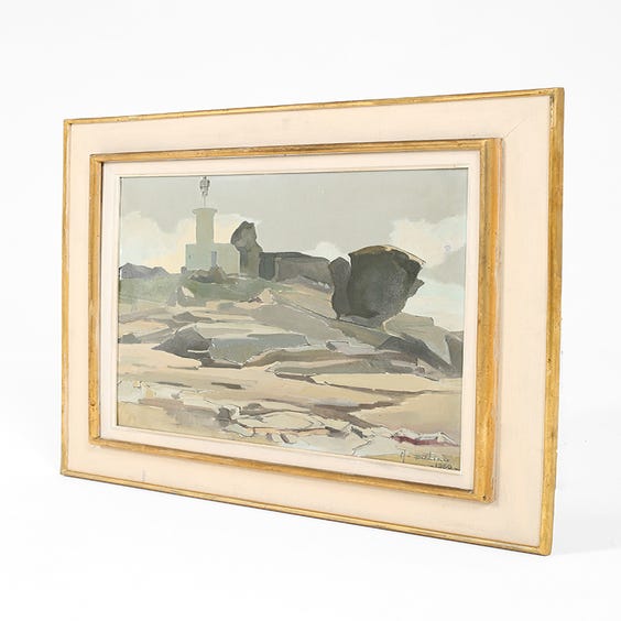 image of Midcentury French coastal scene painting