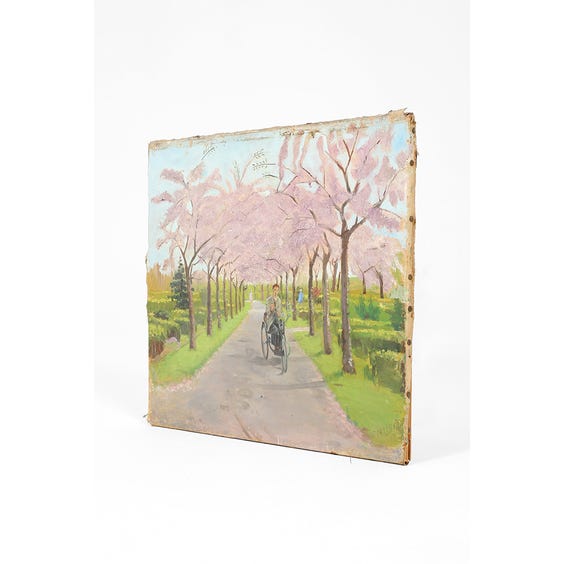 image of Oil painting of cherry blossoms and man