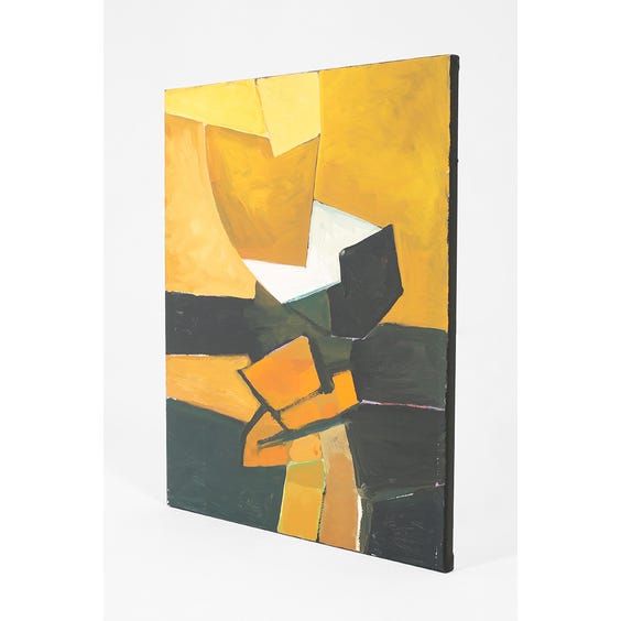 image of Abstract painting in mustard black and orange�