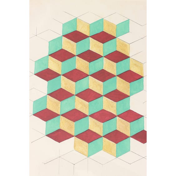 image of Modern geometric turquoise cubic form painting