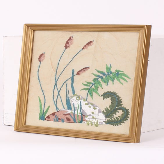 image of Embroidered frog in bulrushes