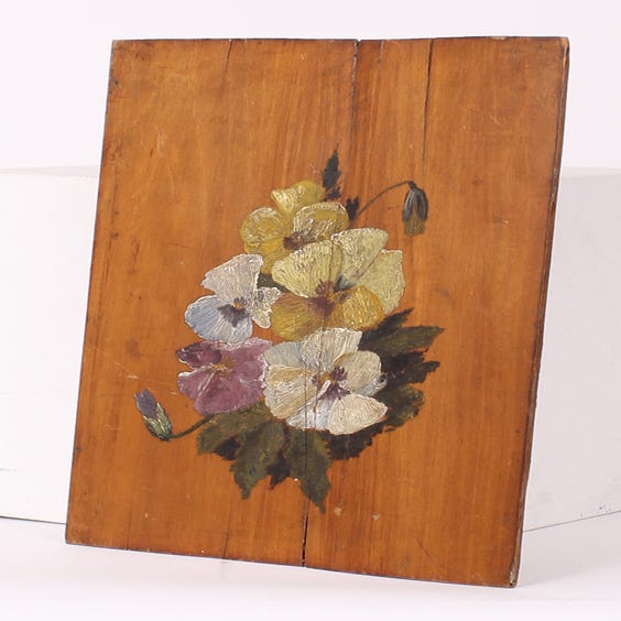 image of Painted pansies on wood panel