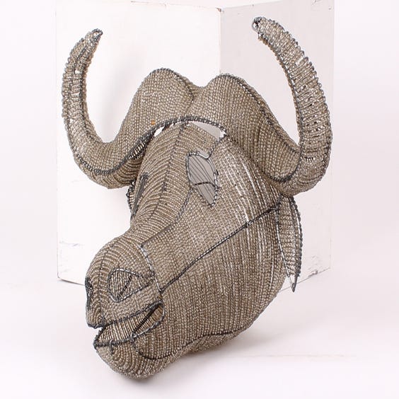 image of Silver beaded African buffalo head