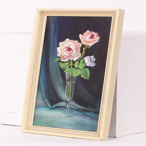 image of Oil painting of pink roses
