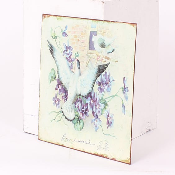 image of Metal plaque birds purple flowers
