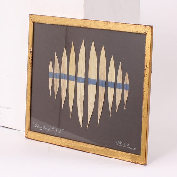 image of Mounted gold leaves blue stripe