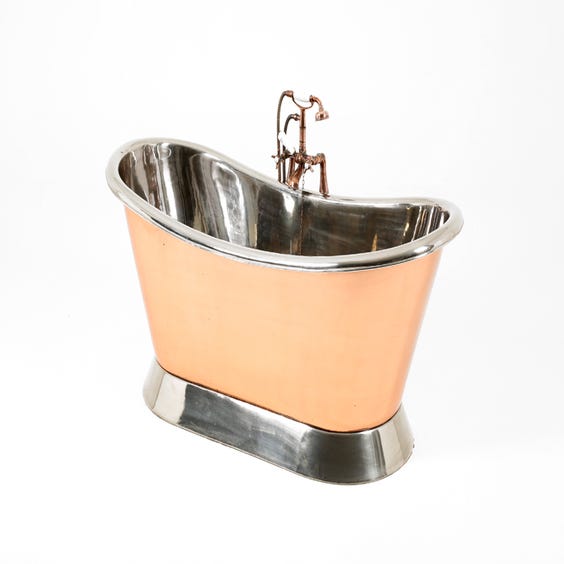 image of Hammered copper free standing boat bath