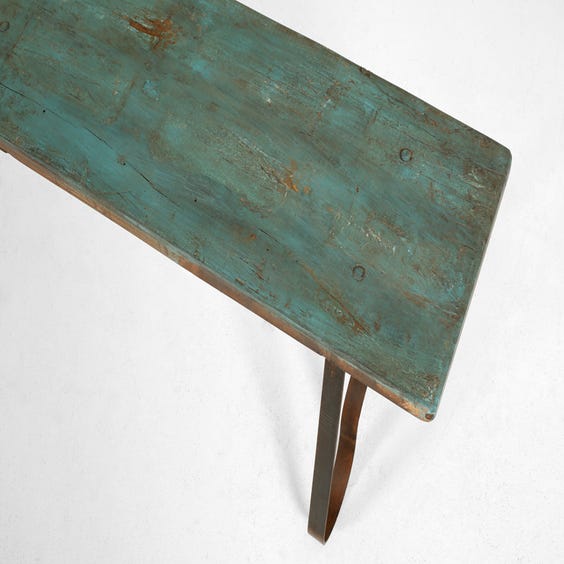 image of Turquoise reclaimed wooden bench