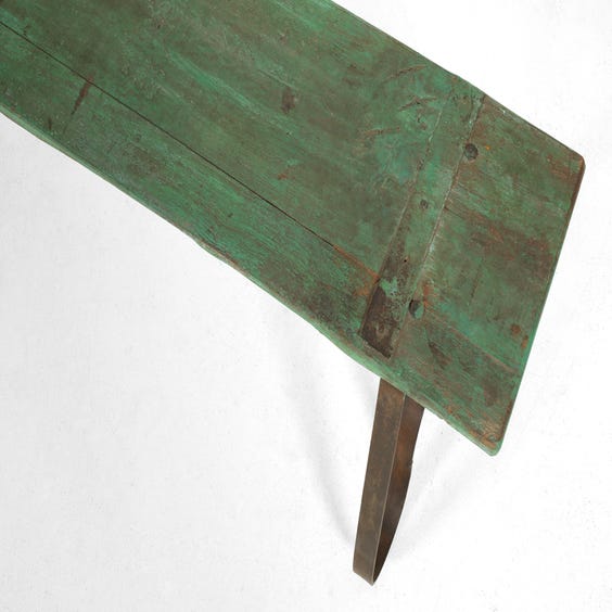 image of Green reclaimed wooden bench