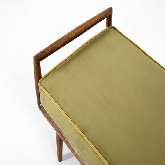 image of Midcentury olive velvet bench