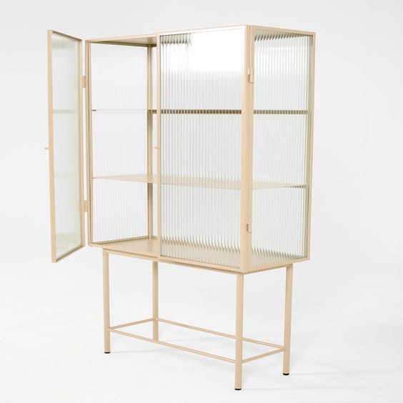 image of Modern putty metal glass cabinet