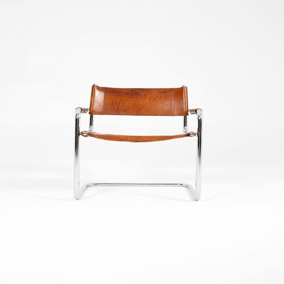 image of Breuer style tan leather armchair
