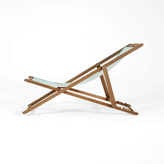 image of Vintage wooden folding low deck chair