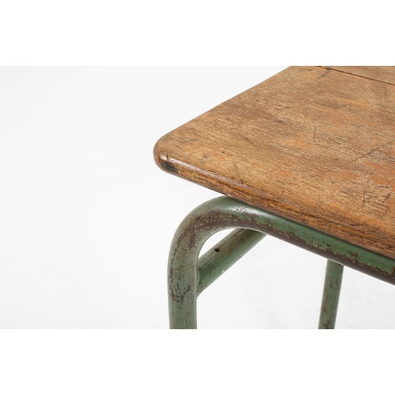 image of Distressed oak top school desk