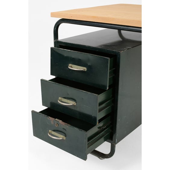 image of Stripped oak desk metal drawers