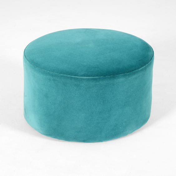 image of Circular turquoise velvet footstool