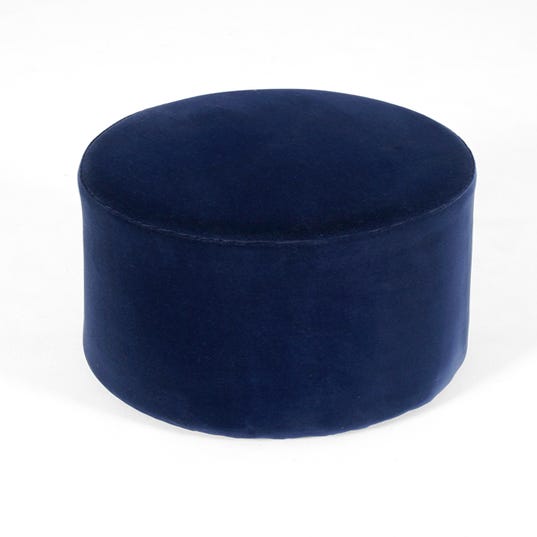 image of Circular blue velvet footstool