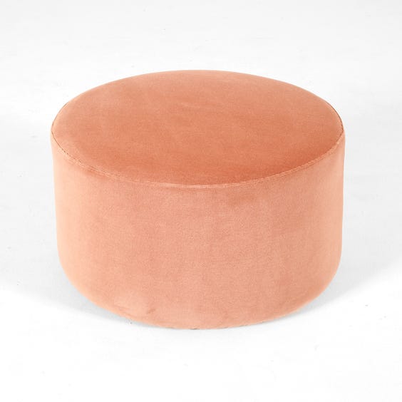 image of Circular dusky pink velvet footstool