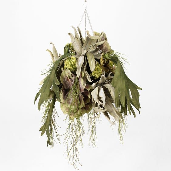 image of Hanging basket of artificial flowers