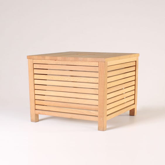 image of Slatted wooden square laundry bin