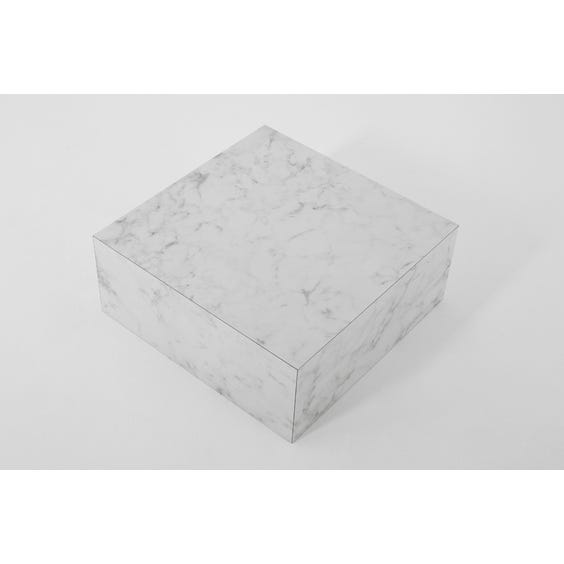 image of Low square white and grey faux marble plinth 