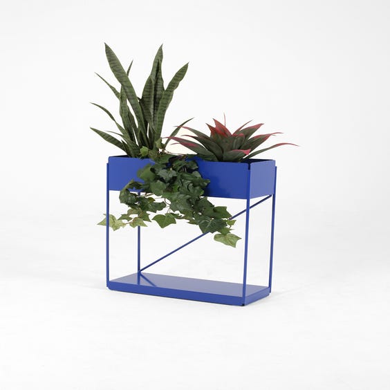 image of Blue lacquered rectangular metal planter